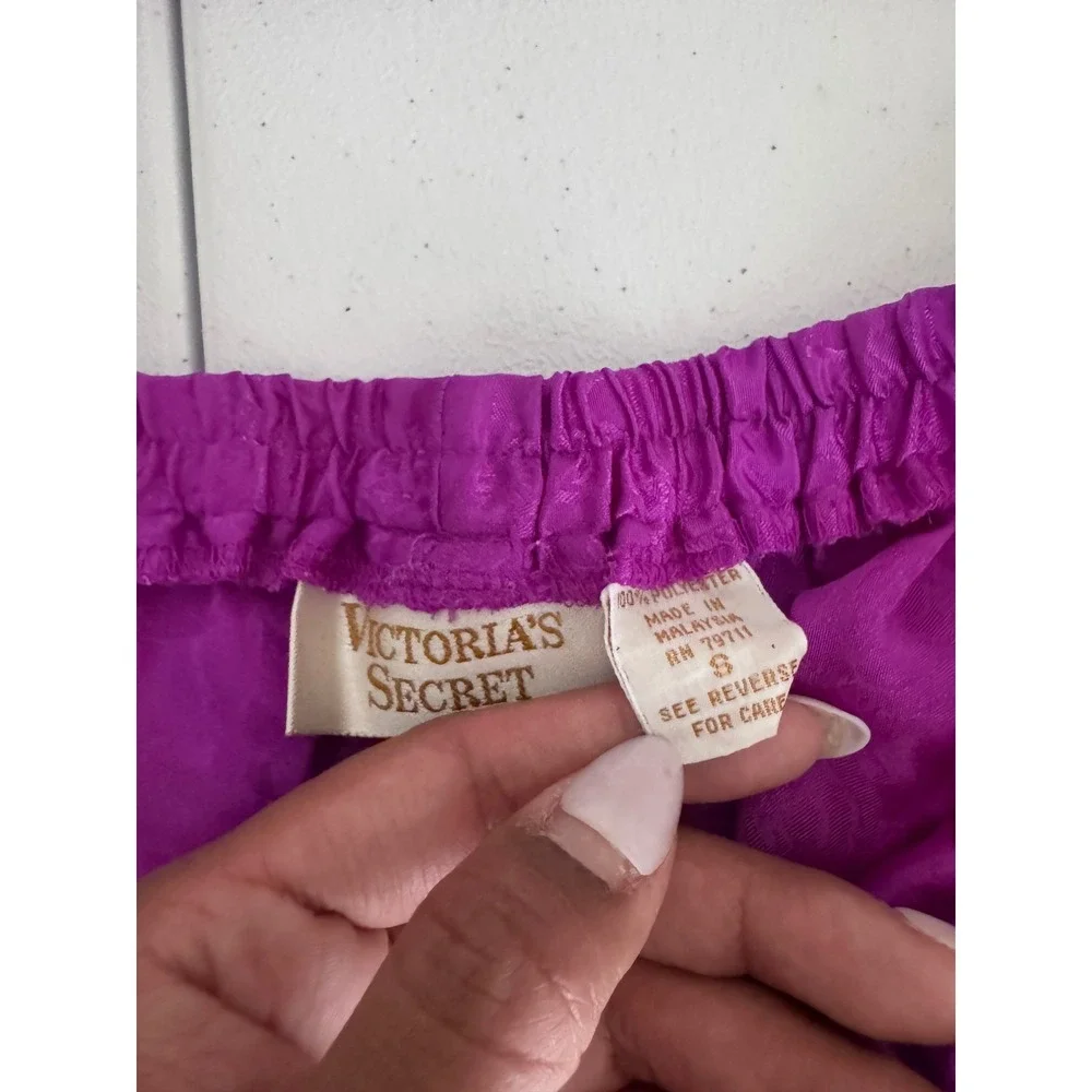Vintage Victorias Secret Gold Label Satin Pajama Set Purple Floral Jacquard S gf
